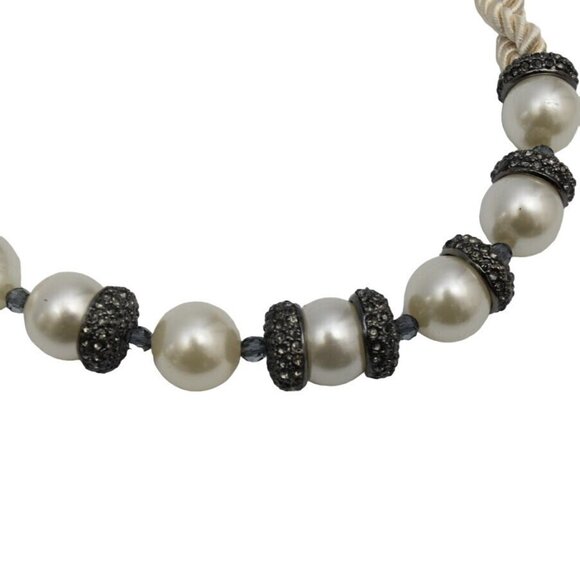 Vintage Ann Taylor Chunky Faux Pearl Necklace Satin Rope Bead Spacers 1990s - Picture 3 of 6